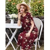 image:imageEkouaer Cotton Nightgowns for Women Long Pleated House Dresses with PocketsWine Red Flower