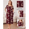 image:imageEkouaer Cotton Nightgowns for Women Long Pleated House Dresses with PocketsWine Red Flower