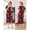 image:imageEkouaer Cotton Nightgowns for Women Long Pleated House Dresses with PocketsWine Red Flower