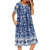 image:imageEkouaer House Dresses for Women with Pockets Short Sleeve NightgownBlue Bohemian Flowers