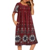 image:imageEkouaer House Dresses for Women with Pockets Short Sleeve NightgownFloral Wine Red