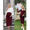 image:imageEkouaer Maternity Dress Rib Knit Long Sleeve Side Slit Bodycon Dresses Pregnancy Baby Shower Clothes SXXLA Long Sleeve Wine Red
