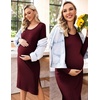 image:imageEkouaer Maternity Dress Rib Knit Long Sleeve Side Slit Bodycon Dresses Pregnancy Baby Shower Clothes SXXLA Long Sleeve Wine Red