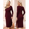 image:imageEkouaer Maternity Dress Rib Knit Long Sleeve Side Slit Bodycon Dresses Pregnancy Baby Shower Clothes SXXLA Long Sleeve Wine Red
