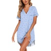 image:imageEkouaer Nightgowns for Women Button Down Night Gown Short Sleeve SleepshirtBlue Bow