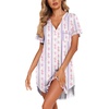 image:imageEkouaer Nightgowns for Women Button Down Night Gown Short Sleeve SleepshirtPurple Floral