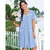 image:imageEkouaer Nightgowns for Women Cotton House Dress with Pockets Button DusterLight Blue