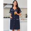 image:imageEkouaer Nightgowns for Women Cotton House Dress with Pockets Button DusterNavy Blue