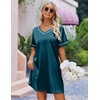 image:imageEkouaer Satin Nightgowns for Women Silk Sleep Shirts V Neck T Shirt DressBlue