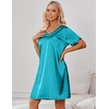 image:imageEkouaer Satin Nightgowns for Women Silk Sleep Shirts V Neck T Shirt DressBlue Green