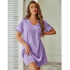 image:imageEkouaer Satin Nightgowns for Women Silk Sleep Shirts V Neck T Shirt DressLilac