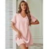image:imageEkouaer Satin Nightgowns for Women Silk Sleep Shirts V Neck T Shirt DressMedium Pink