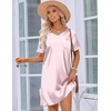 image:imageEkouaer Satin Nightgowns for Women Silk Sleep Shirts V Neck T Shirt DressPink Stripes