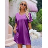 image:imageEkouaer Satin Nightgowns for Women Silk Sleep Shirts V Neck T Shirt DressPurple