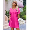 image:imageEkouaer Satin Nightgowns for Women Silk Sleep Shirts V Neck T Shirt DressRose Red