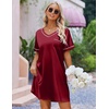 image:imageEkouaer Satin Nightgowns for Women Silk Sleep Shirts V Neck T Shirt DressWine Red