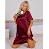 image:imageEkouaer Satin Nightgowns for Women Silk Sleep Shirts V Neck T Shirt DressWine Red