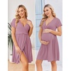 image:imageEkouaer Women 3 in 1 Labor and Delivery Gown Split Front Flap Maternity Hospital Dress Nursing Nightgown for BreastfeedingTaro Purple