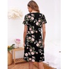 image:imageEkouaer Womens Nightshirt Short Sleeve Button Down Nightgown VNeck Sleepwear Pajama DressBlack With Pink Big Flower