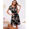 image:imageEkouaer Womens Nightshirt Short Sleeve Button Down Nightgown VNeck Sleepwear Pajama DressBlack With Pink Big Flower