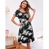 image:imageEkouaer Womens Nightshirt Short Sleeve Button Down Nightgown VNeck Sleepwear Pajama DressBlack With White Flowers