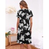 image:imageEkouaer Womens Nightshirt Short Sleeve Button Down Nightgown VNeck Sleepwear Pajama DressBlack With White Flowers