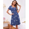 image:imageEkouaer Womens Nightshirt Short Sleeve Button Down Nightgown VNeck Sleepwear Pajama DressBlue With Stars