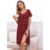 image:imageEkouaer Womens Nightshirt Short Sleeve Button Down Nightgown VNeck Sleepwear Pajama DressRed Plaid