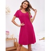 image:imageEkouaer Womens Nightshirt Short Sleeve Button Down Nightgown VNeck Sleepwear Pajama DressRose Red