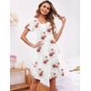 image:imageEkouaer Womens Nightshirt Short Sleeve Button Down Nightgown VNeck Sleepwear Pajama DressWhite With Red Flower