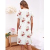 image:imageEkouaer Womens Nightshirt Short Sleeve Button Down Nightgown VNeck Sleepwear Pajama DressWhite With Red Flower