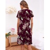 image:imageEkouaer Womens Nightshirt Short Sleeve Button Down Nightgown VNeck Sleepwear Pajama DressWine Red With Flower