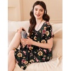 image:imageEkouaer Womens Nightshirt Short Sleeve Button Down Nightgown VNeck Sleepwear Pajama DressYellow Red Flower