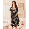 image:imageEkouaer Womens Nightshirt Short Sleeve Button Down Nightgown VNeck Sleepwear Pajama DressYellow Red Flower