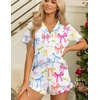 image:imageEkouaer Womens Pajama Sets Button Down Cute Ruffled Pjs Set SleepwearColorful Bow