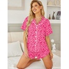 image:imageEkouaer Womens Pajama Sets Button Down Cute Ruffled Pjs Set SleepwearHot Pink Leopard