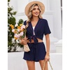 image:imageEkouaer Womens Pajama Sets Button Down Cute Ruffled Pjs Set SleepwearNavy
