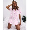 image:imageEkouaer Womens Pajama Sets Button Down Cute Ruffled Pjs Set SleepwearPink Stripe Bow