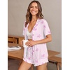 image:imageEkouaer Womens Pajama Sets Button Down Cute Ruffled Pjs Set SleepwearPink Stripe Bow