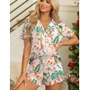 image:imageEkouaer Womens Pajama Sets Button Down Cute Ruffled Pjs Set SleepwearSummer Plants