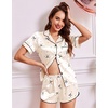 image:imageEkouaer Womens Satin Pajama Set Silk Pj Short Sets 2 Piece Loungewear S5XLBeige With Black Bow