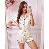 image:imageEkouaer Womens Satin Pajama Set Silk Pj Short Sets 2 Piece Loungewear S5XLBeige With Black Bow
