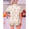 image:imageEkouaer Womens Satin Pajama Set Silk Pj Short Sets 2 Piece Loungewear S5XLBeige With Black Bow