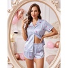 image:imageEkouaer Womens Satin Pajama Set Silk Pj Short Sets 2 Piece Loungewear S5XLBlue Heart Stripe