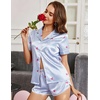image:imageEkouaer Womens Satin Pajama Set Silk Pj Short Sets 2 Piece Loungewear S5XLBlue Heart Stripe