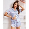 image:imageEkouaer Womens Satin Pajama Set Silk Pj Short Sets 2 Piece Loungewear S5XLBlue Heart Stripe