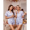 image:imageEkouaer Womens Satin Pajama Set Silk Pj Short Sets 2 Piece Loungewear S5XLBlue Heart Stripe