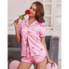 image:imageEkouaer Womens Satin Pajama Set Silk Pj Short Sets 2 Piece Loungewear S5XLPink Bow Stripe