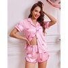 image:imageEkouaer Womens Satin Pajama Set Silk Pj Short Sets 2 Piece Loungewear S5XLPink Bow Stripe