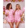 image:imageEkouaer Womens Satin Pajama Set Silk Pj Short Sets 2 Piece Loungewear S5XLPink Bow Stripe